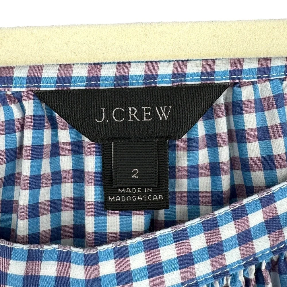 J. Crew Gingham Square Neck Long Sleeve‎ Peasant Blouse Size 2 Blue White